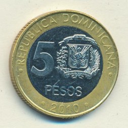 Доминиканская республика 5 песо 2010 год