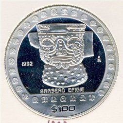 Мексика 100 песо 1992 год - Тлалок (бог дождя)