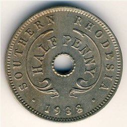 Южная Родезия 1/2 пенни 1938 год