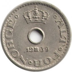 Норвегия 10 эре 1939 год - Король Хокон VII