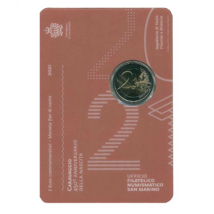 Сан-Марино 2 евро 2021 год - 450 лет со дня рождения Караваджо