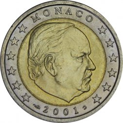 Монако 2 евро 2001 год - Князь Монако Ренье III