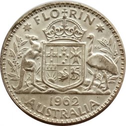 Австралия 1 флорин (2 шиллинга) 1962 год - Герб. Кенгуру и страус