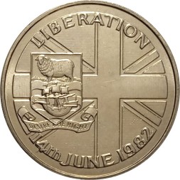 Фолклендские острова 50 пенсов 1982 год - Освобождение от аргентинской оккупации. 14 июня 1982