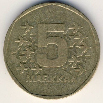 Финляндия 5 марок 1976 год
