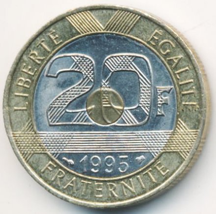 Франция 20 франков 1995 год - Мон-Сен-Мишель (гора святого Михаила)