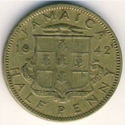 Ямайка 1/2 пенни 1942 год
