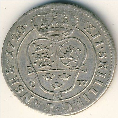 Дания 12 скиллингов 1720 год