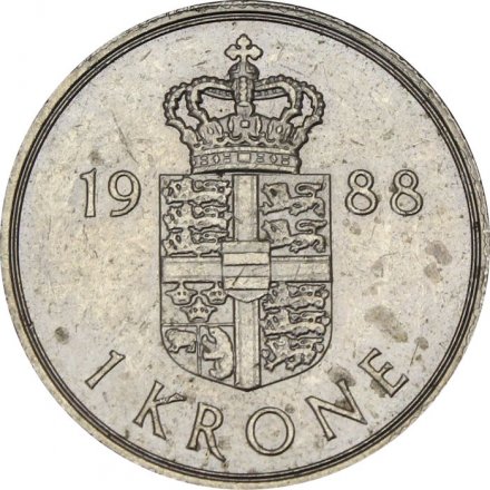 Дания 1 крона 1988 год - Королева Маргрете II