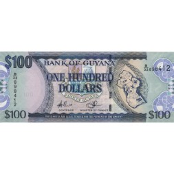 Гайана 100 долларов 2012 год - Герб и карта. Собор Джорджтаун UNC