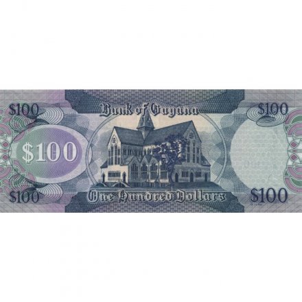 Гайана 100 долларов 2012 год - Герб и карта. Собор Джорджтаун UNC