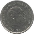 Испания 25 песет 1957 год - Франсиско Франко (74 внутри звезды)