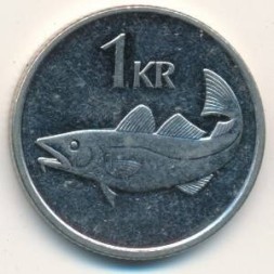 Монета Исландия 1 крона 1999 год - Треска