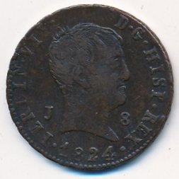 Испания 8 мараведи 1824 год
