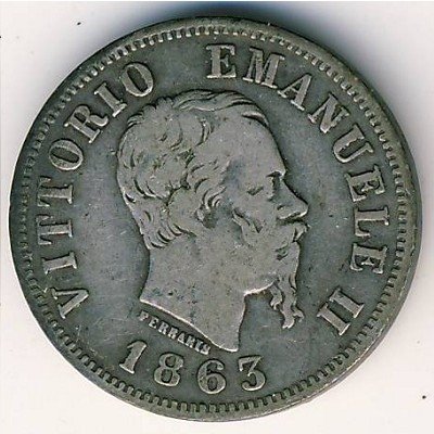 Италия 50 чентезимо 1863 год