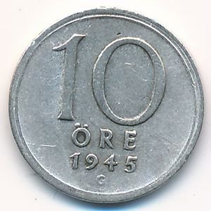 Швеция 10 эре 1945 год - Король Густав V (G)