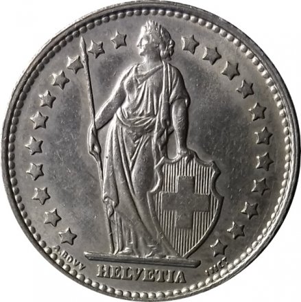Швейцария 1 франк 1968 год (Отметка монетного двора: &quot;B&quot; - Берн, Швейцария)