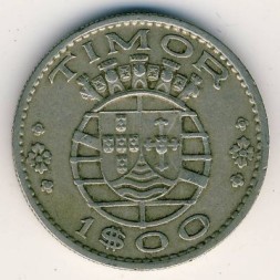 Монета Тимор 1 эскудо 1958 год