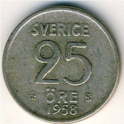 Швеция 25 эре 1958 год