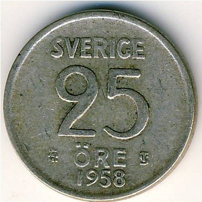 Швеция 25 эре 1958 год