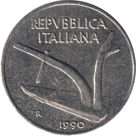 Италия 10 лир 1990 год Колосья