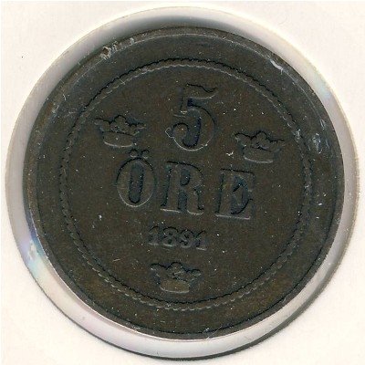 Швеция 5 эре 1891 год