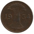 Веймарская республика 1 рейхспфенниг 1934 год (F)
