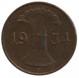 Веймарская республика 1 рейхспфенниг 1934 год (F)