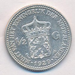 Нидерланды 1/2 гульдена 1929 год