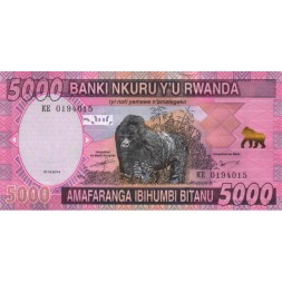 Руанда 5000 франков 2014 год - Горилла в национальном парке вулканов UNC