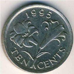 Монета Бермудские острова 10 центов 1995 год