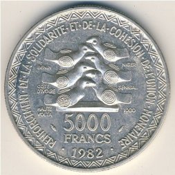 Западная Африка 5000 франков 1982 год
