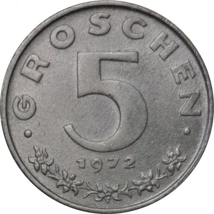 Австрия 5 грошей 1972 год