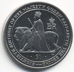 Виргинские острова 1 доллар 2006 год - 80 лет со дня рождения Елизаветы II