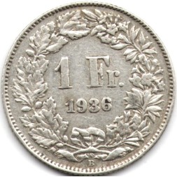 Монета Швейцария 1 франк 1936 год