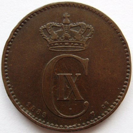 Дания 2 эре 1889 год Кристиан IX