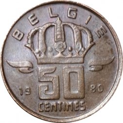 Бельгия 50 сантимов 1980 год BELGIE