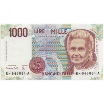 Италия 1000 лир 1990 год - Мария Монтессори. Учитель и ученик - UNC