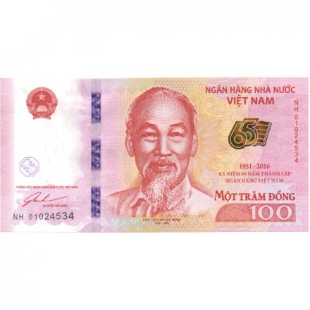 Вьетнам 100 донгов 2016 год - 65 лет Банку UNC