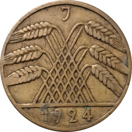 Веймарская республика 10 рентенпфеннигов 1924 год (J)