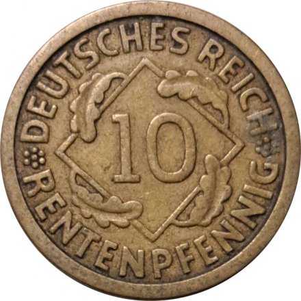 Веймарская республика 10 рентенпфеннигов 1924 год (J)
