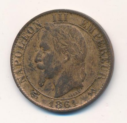 Франция 5 сантимов 1861 год - Император Наполеон III (K)