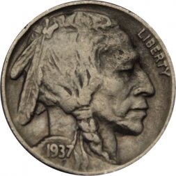 США 5 центов 1937 год - Buffalo Nickel (Без отметки МД)
