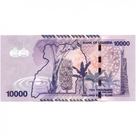 Уганда 10000 шиллингов 2013 год - Монумент независимости. Контурная карта Уганды UNC