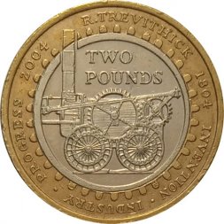 Великобритания 2 фунта 2004 год - 200 лет первому паровозу Ричарда Тревесика