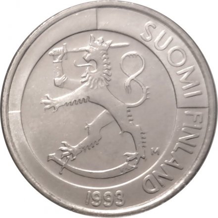 Финляндия 1 марка 1993 год (медно-никелевый сплав) - пробная, редкая, в запайке