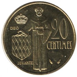 Монако 20 сантимов 1982 год (unc)