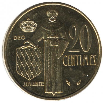 Монако 20 сантимов 1982 год (unc)
