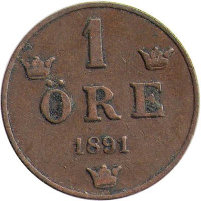 Швеция 1 эре 1891 год - Король Оскар II