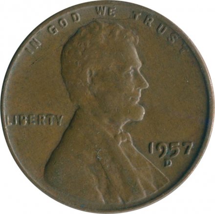 США 1 цент 1957 год - Авраам Линкольн (D)